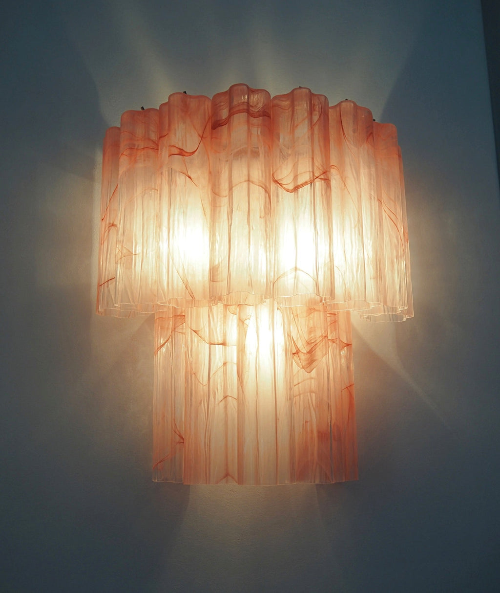 Mid-Century Murano Wandlampe | Punto di Luce | 13 rosa Alabaster-Glasröhrchen | Punto di Luce | 1 Paar