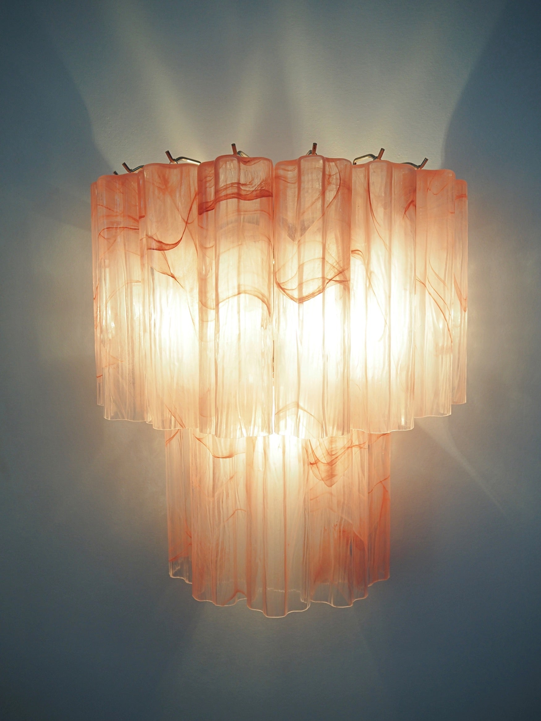 Mid-Century Murano Wall Lamp | Punto di Luce |  13 Pink Alabaster Glass Tubes | Punto di Luce |  1 Pair