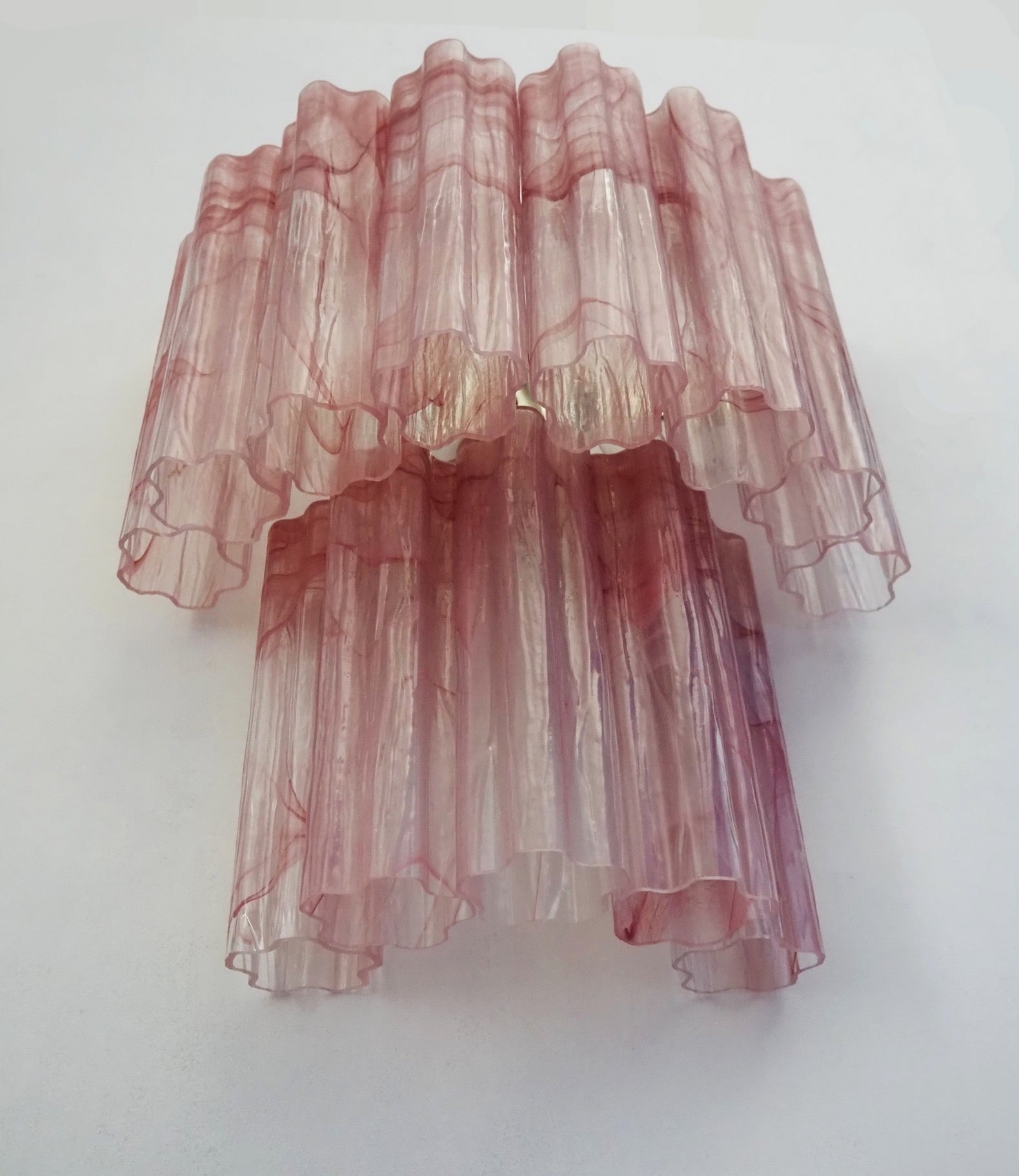 Mid-Century Murano Wall Lamp | Punto di Luce |  13 Pink Alabaster Glass Tubes | Punto di Luce |  1 Pair