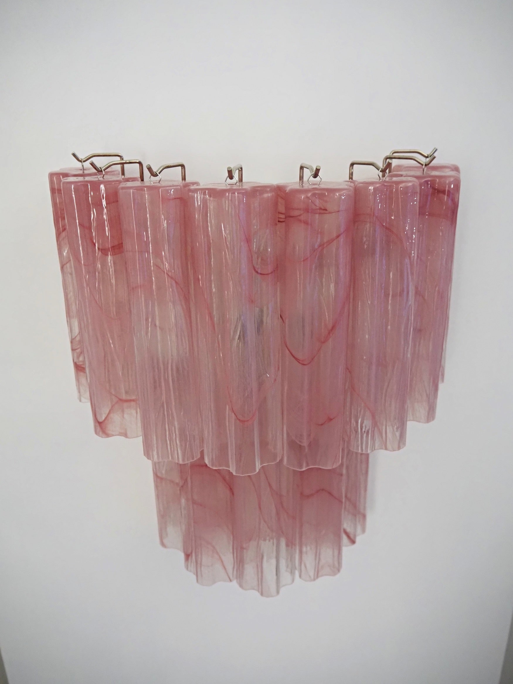 Mid-Century Murano Wall Lamp | Punto di Luce |  13 Pink Alabaster Glass Tubes | Punto di Luce |  1 Pair