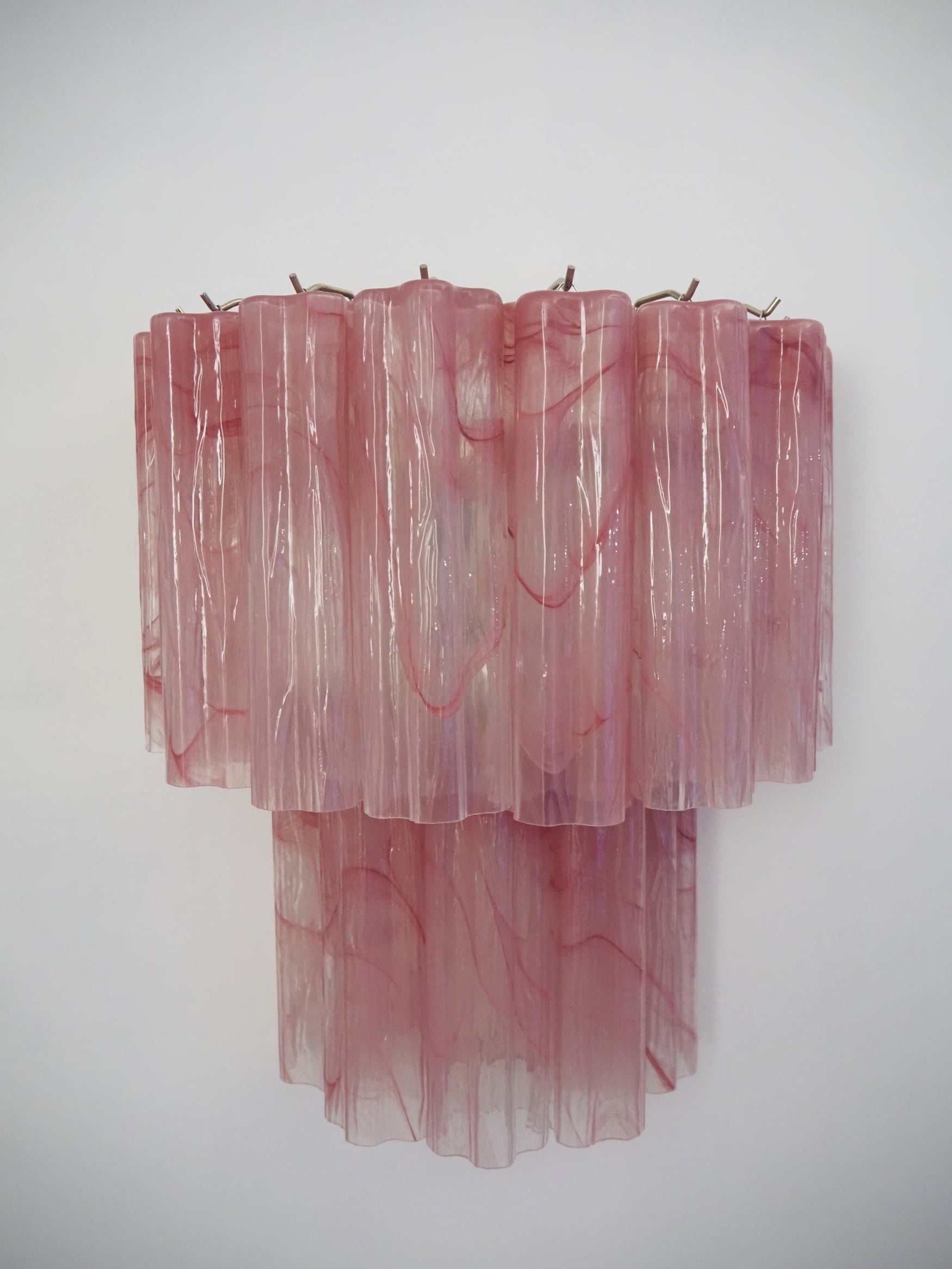 Mid-Century Murano Wall Lamp | Punto di Luce |  13 Pink Alabaster Glass Tubes | Punto di Luce |  1 Pair