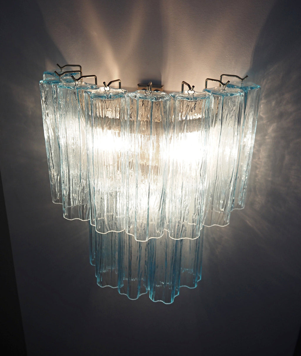 Mid-Century Murano Wall Lamp | Punto di Luce |  13 Blue Glass Tubes | Punto di Luce |  1 Pair