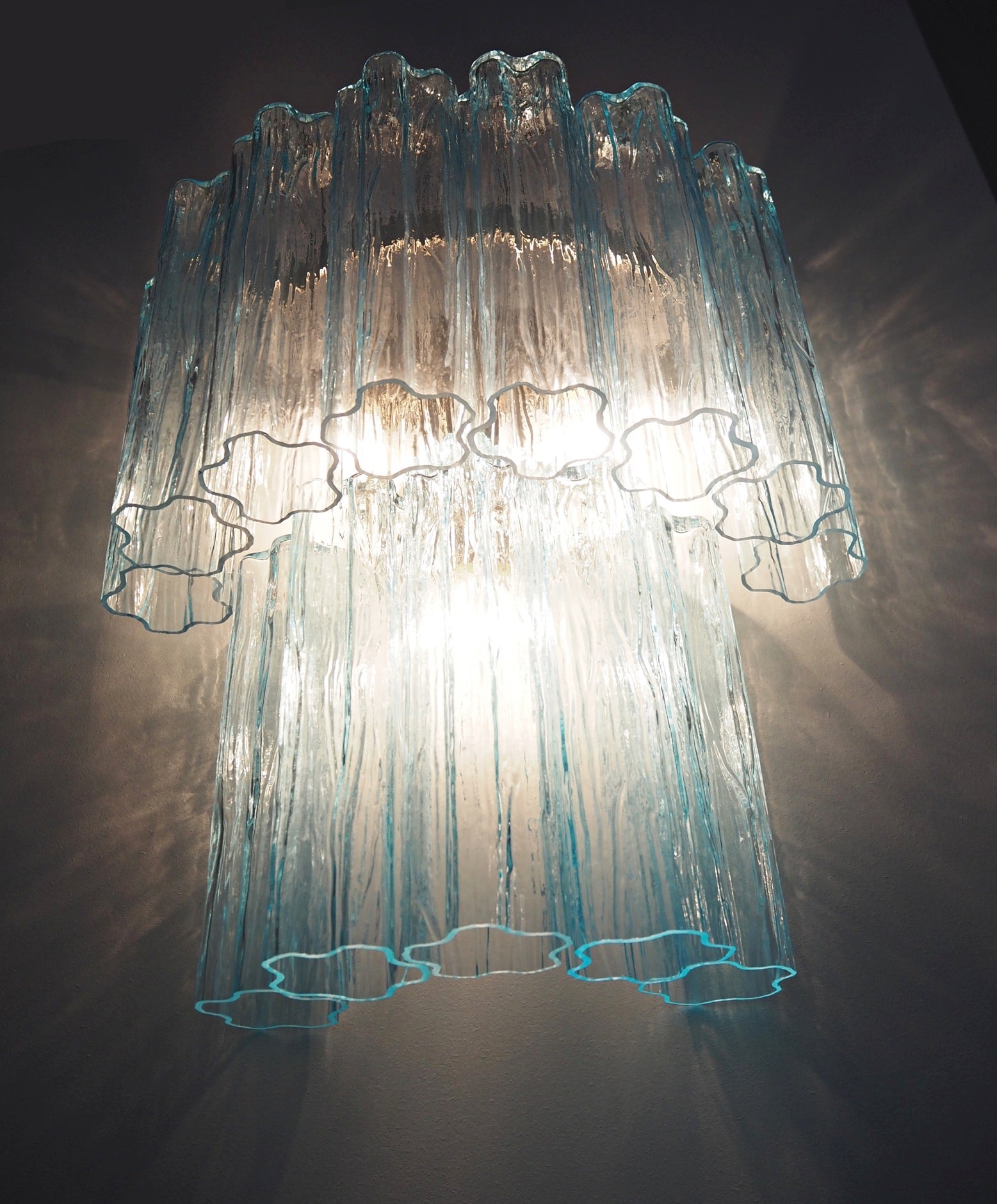 Mid-Century Murano Wall Lamp | Punto di Luce |  13 Blue Glass Tubes | Punto di Luce |  1 Pair