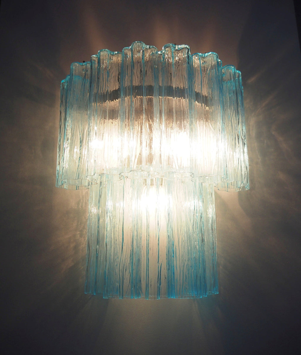 Mid-Century Murano Wall Lamp | Punto di Luce |  13 Blue Glass Tubes | Punto di Luce |  1 Pair