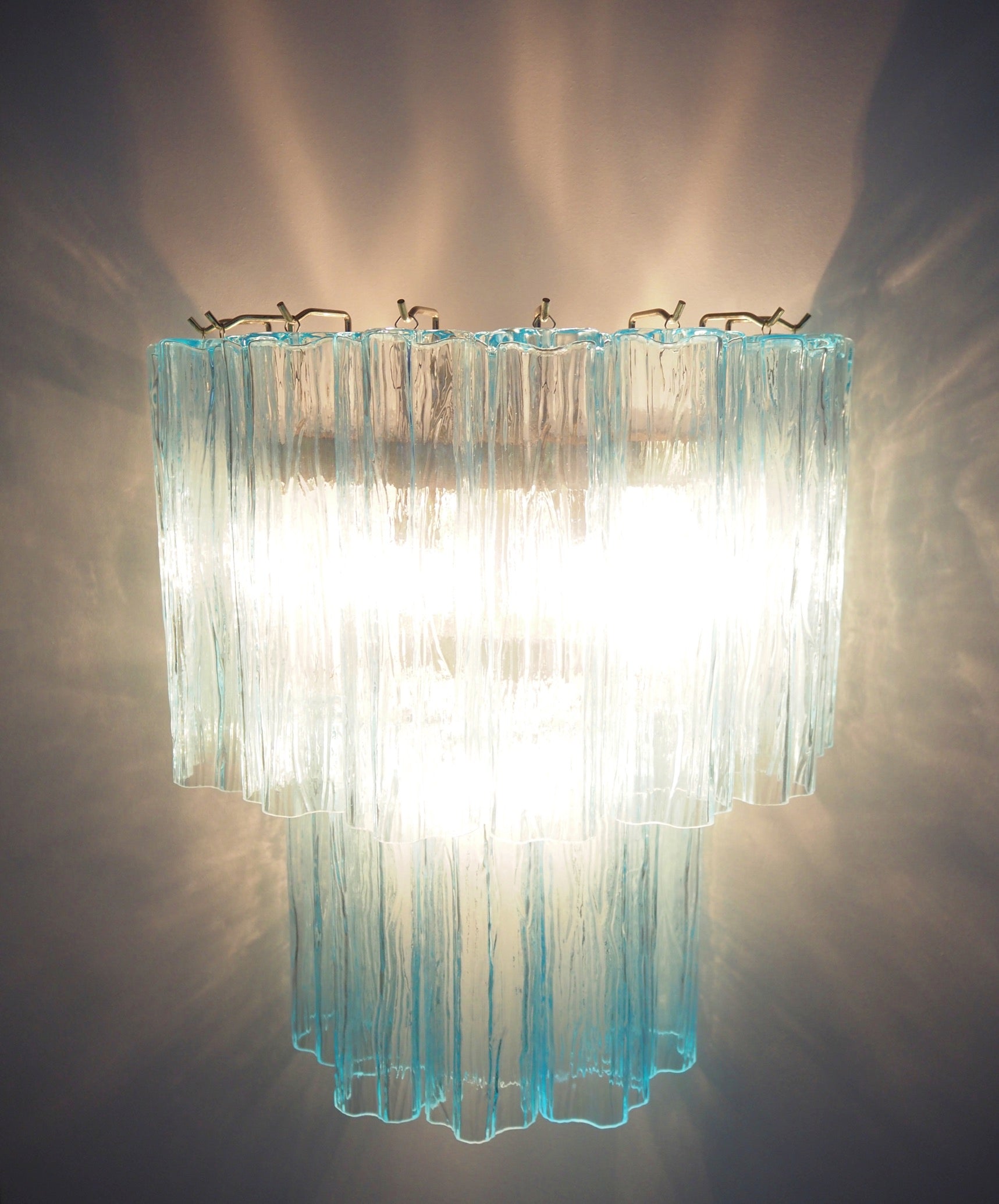 Mid-Century Murano Wall Lamp | Punto di Luce |  13 Blue Glass Tubes | Punto di Luce |  1 Pair