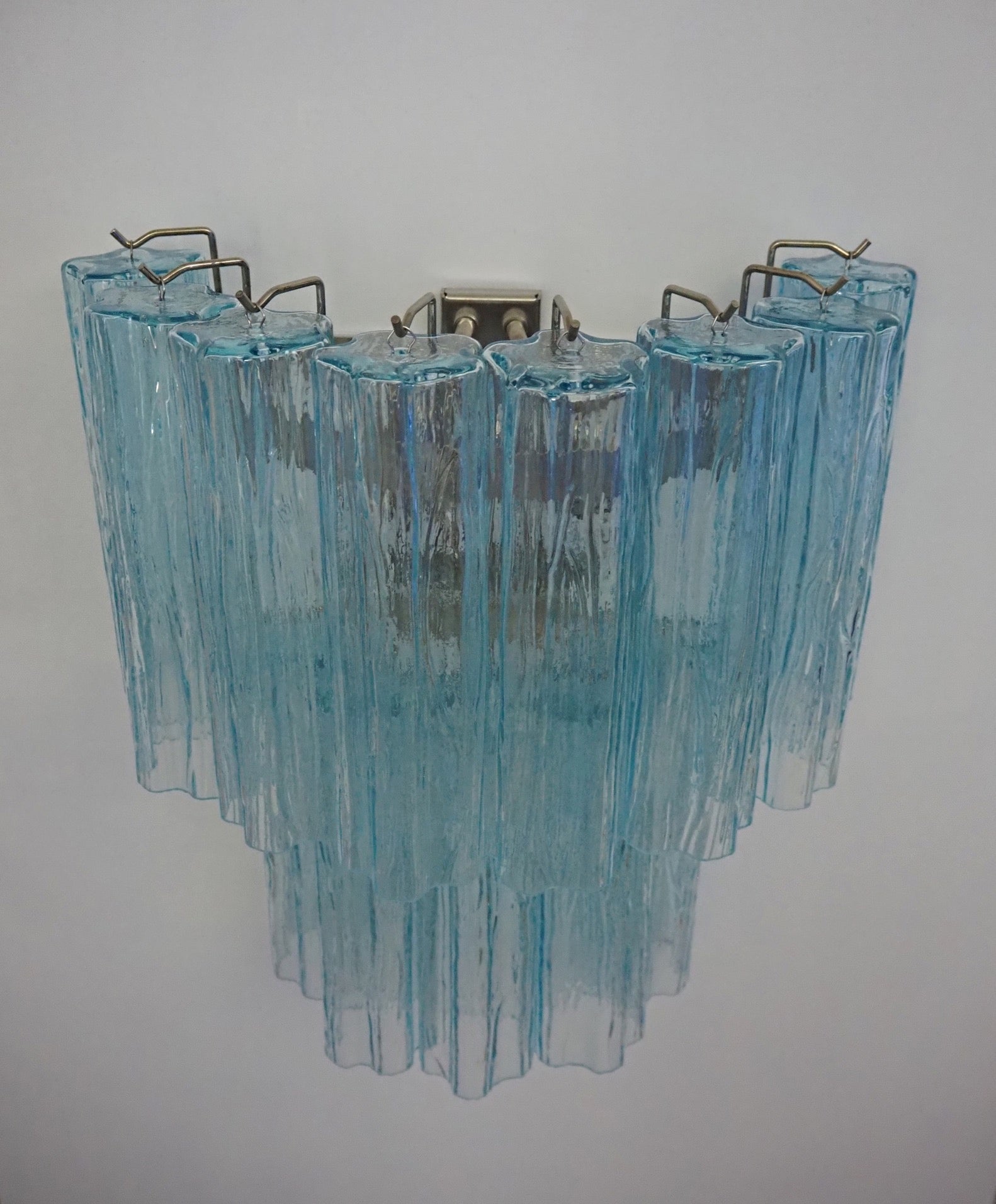Mid-Century Murano Wall Lamp | Punto di Luce |  13 Blue Glass Tubes | Punto di Luce |  1 Pair