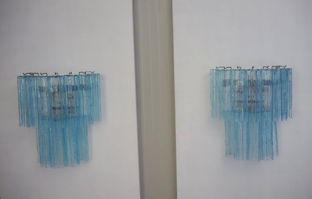 Mid-Century Murano Wall Lamp | Punto di Luce |  13 Blue Glass Tubes | Punto di Luce |  1 Pair