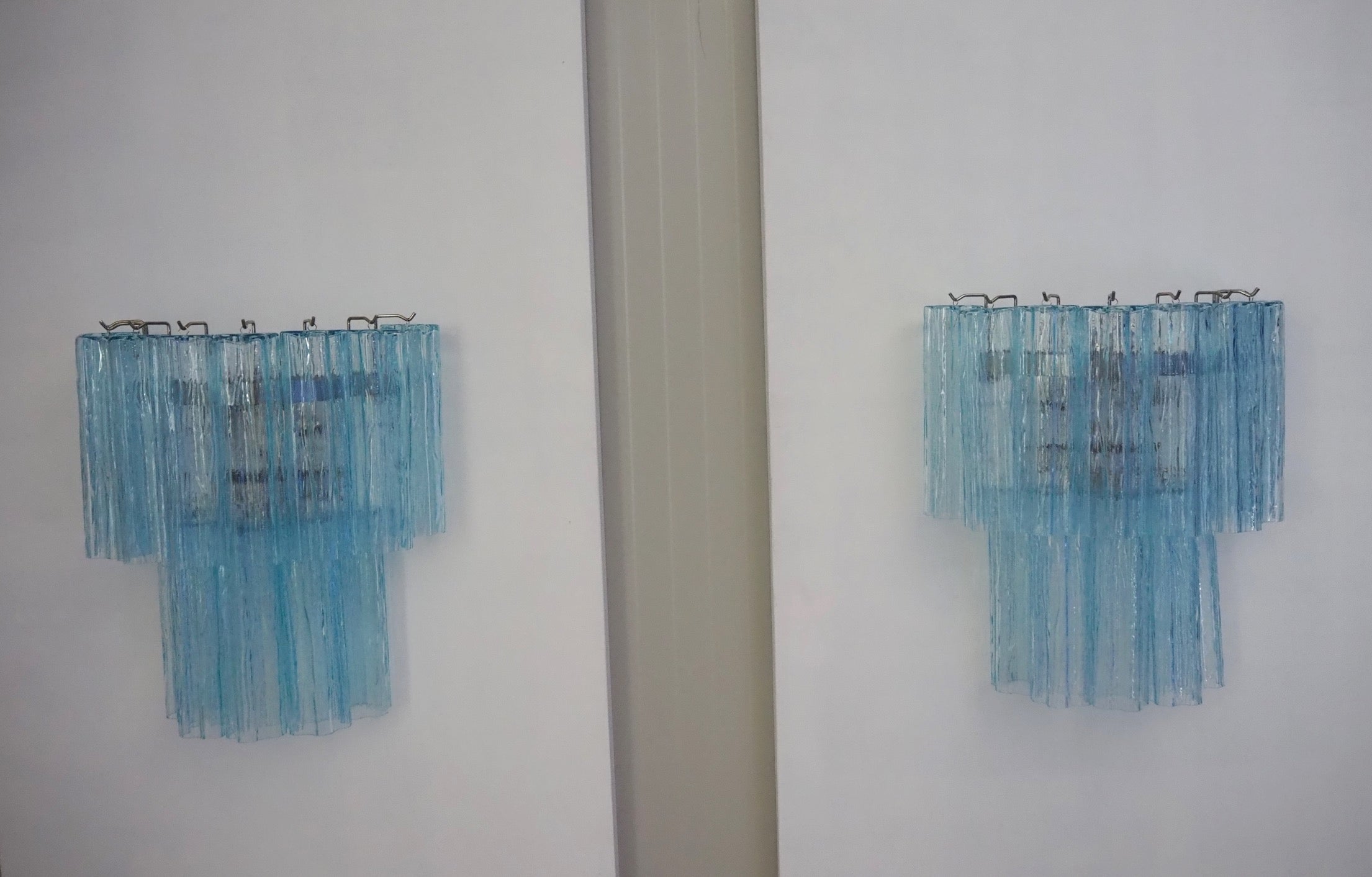 Mid-Century Murano Wall Lamp | Punto di Luce |  13 Blue Glass Tubes | Punto di Luce |  1 Pair