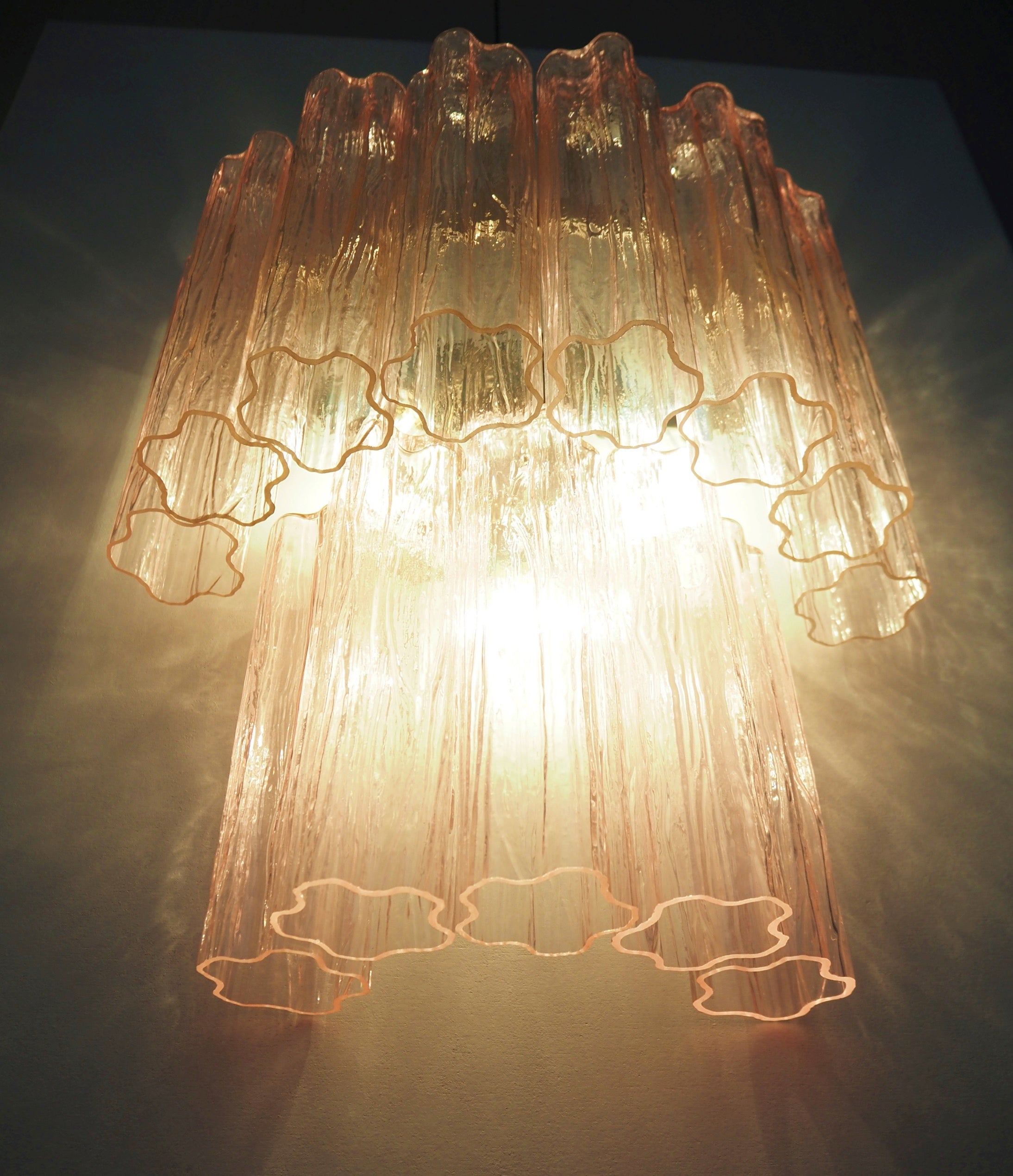 Mid-Century Murano Wall Lamp | Punto di Luce |  13 Pink Glass Tubes | Punto di Luce |  1 Pair