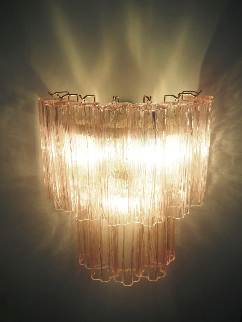Mid-Century Murano Wall Lamp | Punto di Luce |  13 Pink Glass Tubes | Punto di Luce |  1 Pair