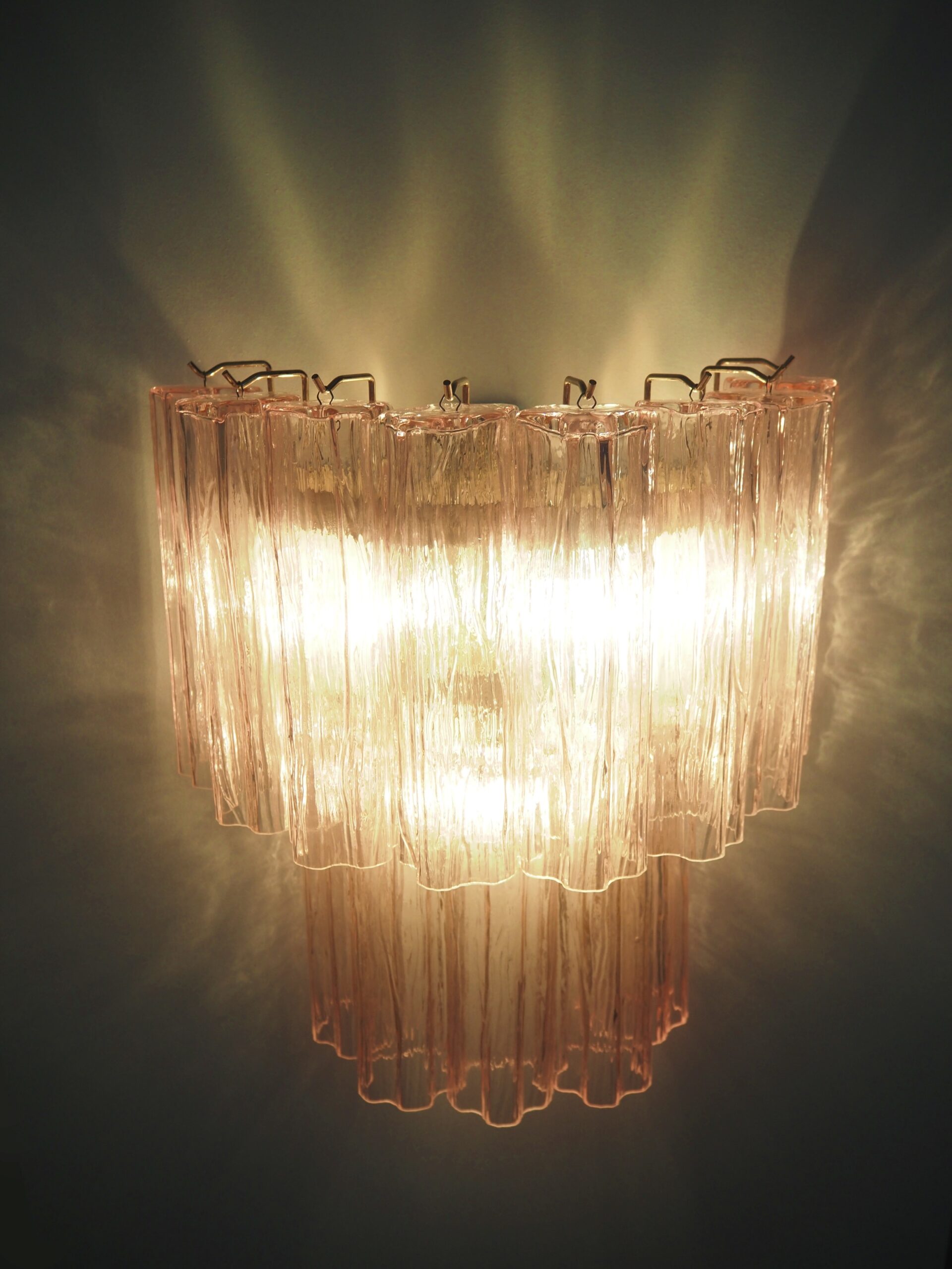 Mid-Century Murano Wall Lamp | Punto di Luce |  13 Pink Glass Tubes | Punto di Luce |  1 Pair