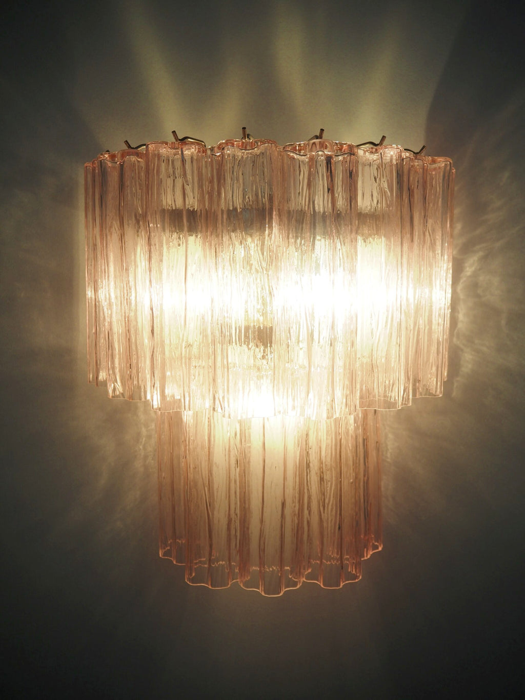 Mid-Century Murano Wall Lamp | Punto di Luce |  13 Pink Glass Tubes | Punto di Luce |  1 Pair