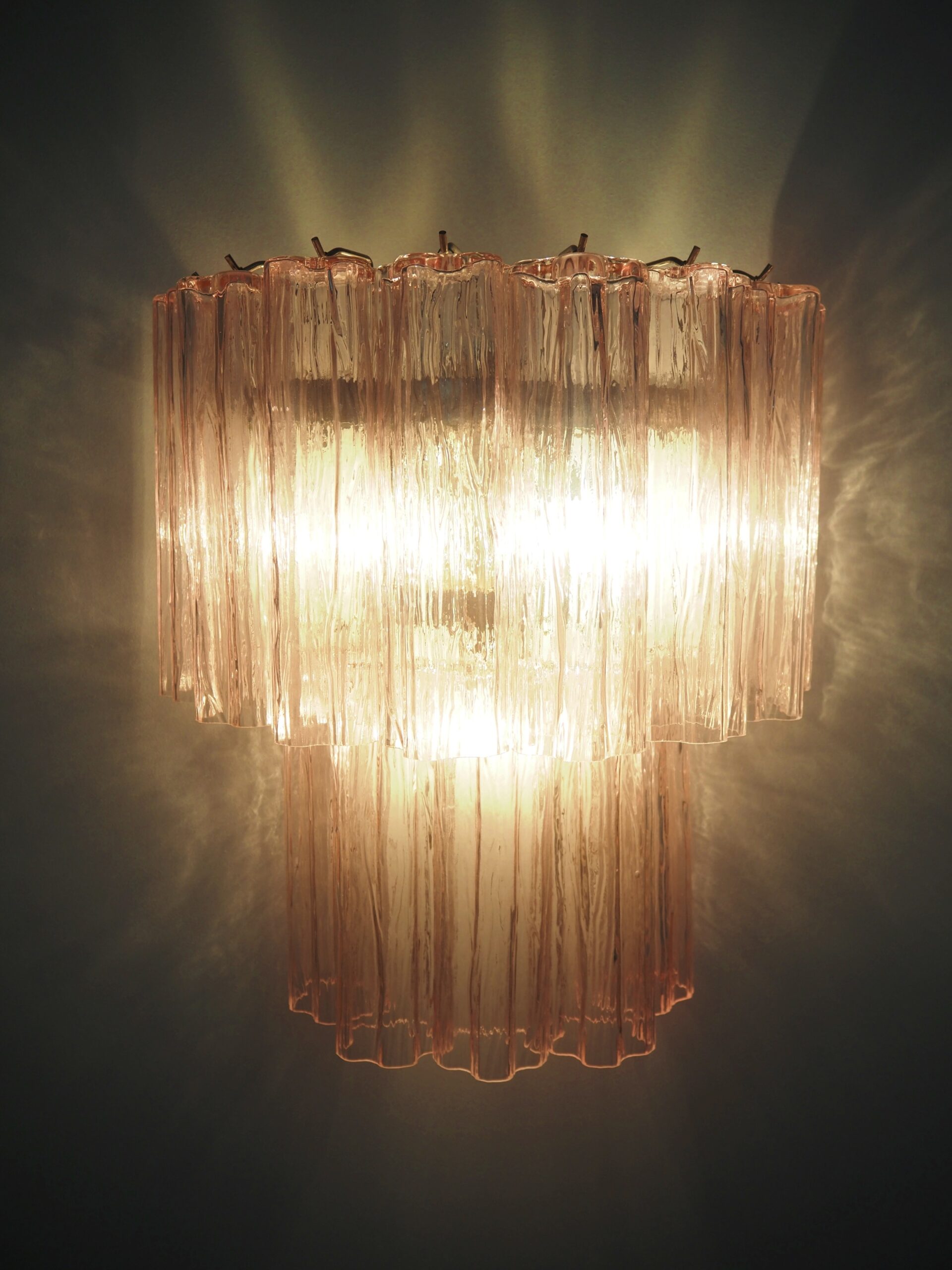 Mid-Century Murano Wall Lamp | Punto di Luce |  13 Pink Glass Tubes | Punto di Luce |  1 Pair