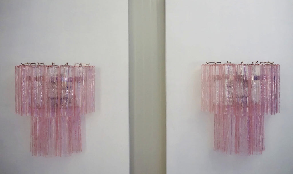 Mid-Century Murano Wall Lamp | Punto di Luce |  13 Pink Glass Tubes | Punto di Luce |  1 Pair