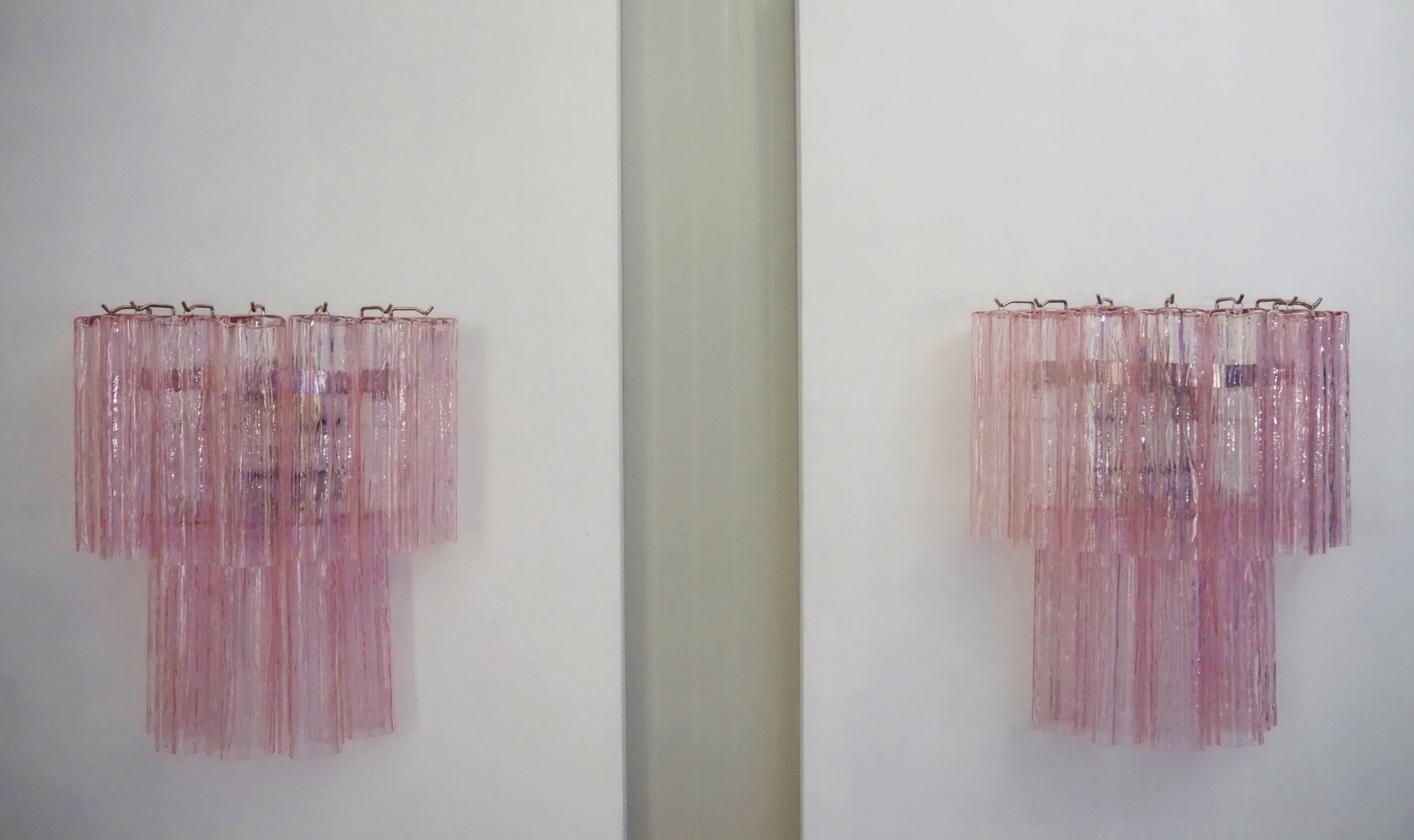 Mid-Century Murano Wall Lamp | Punto di Luce |  13 Pink Glass Tubes | Punto di Luce |  1 Pair
