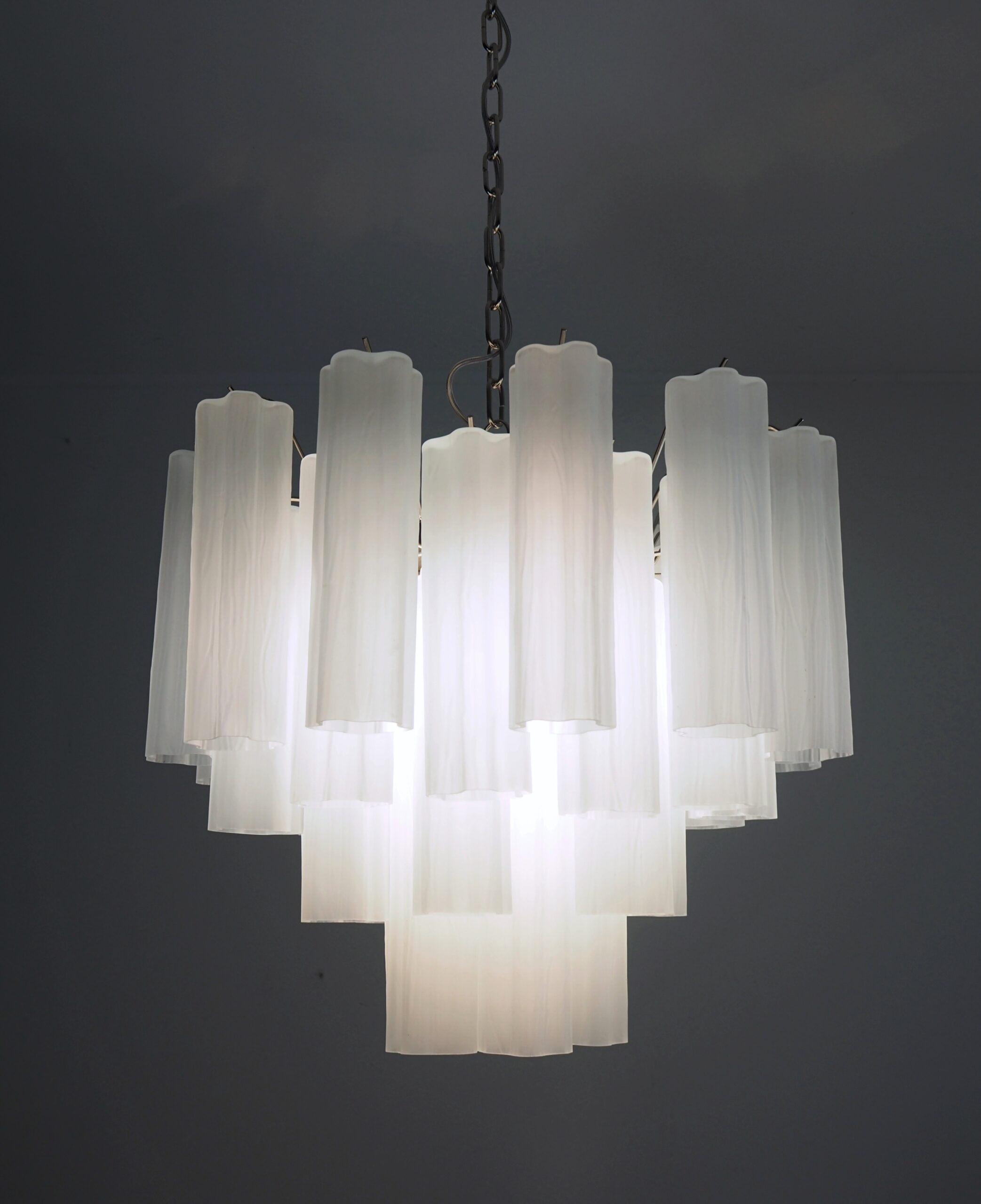 Mid-Century Murano Chandelier | Punto di Luce |  36 Matte White Glass Tubes