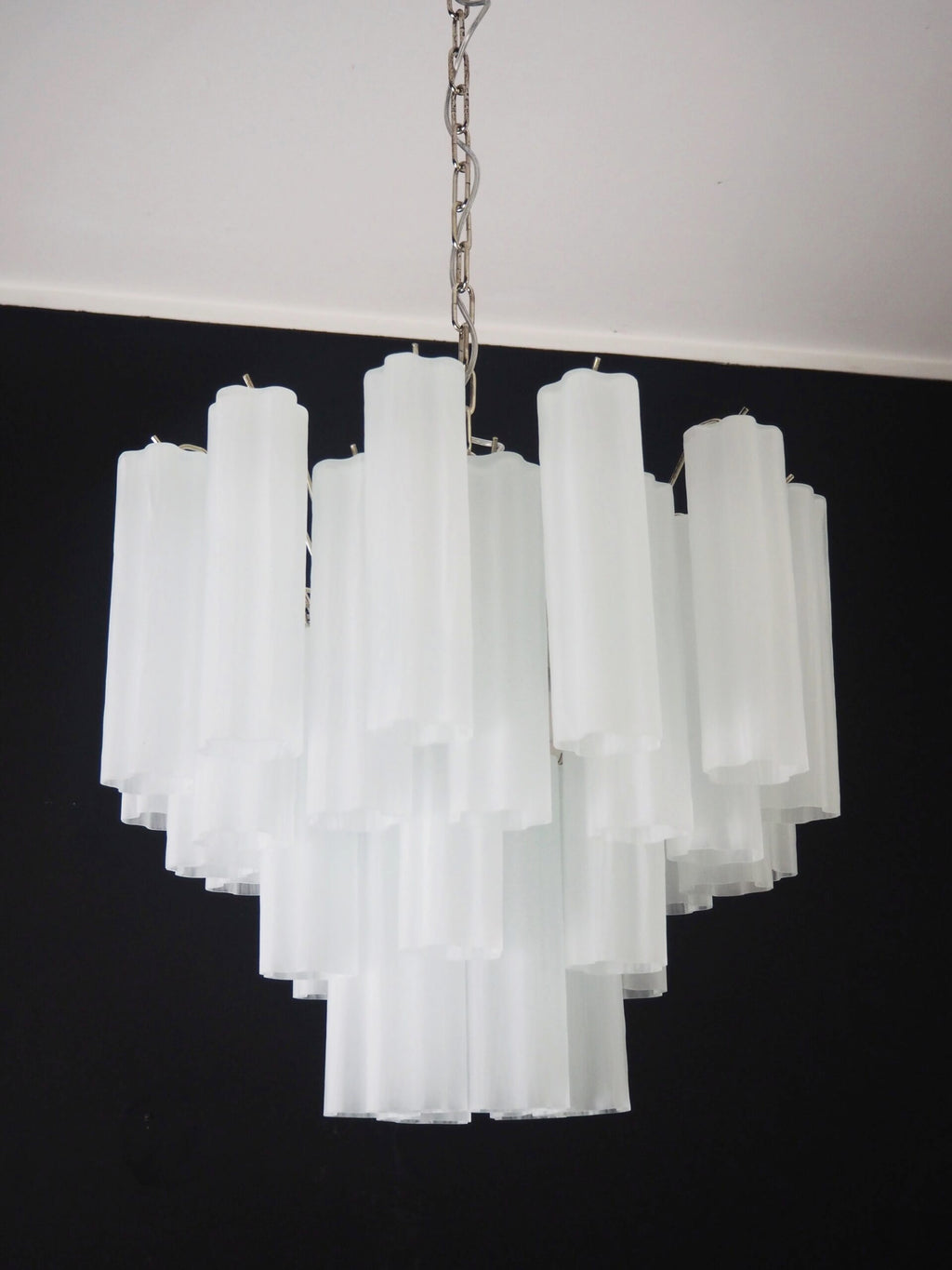 Mid-Century Murano Chandelier | Punto di Luce |  36 Matte White Glass Tubes