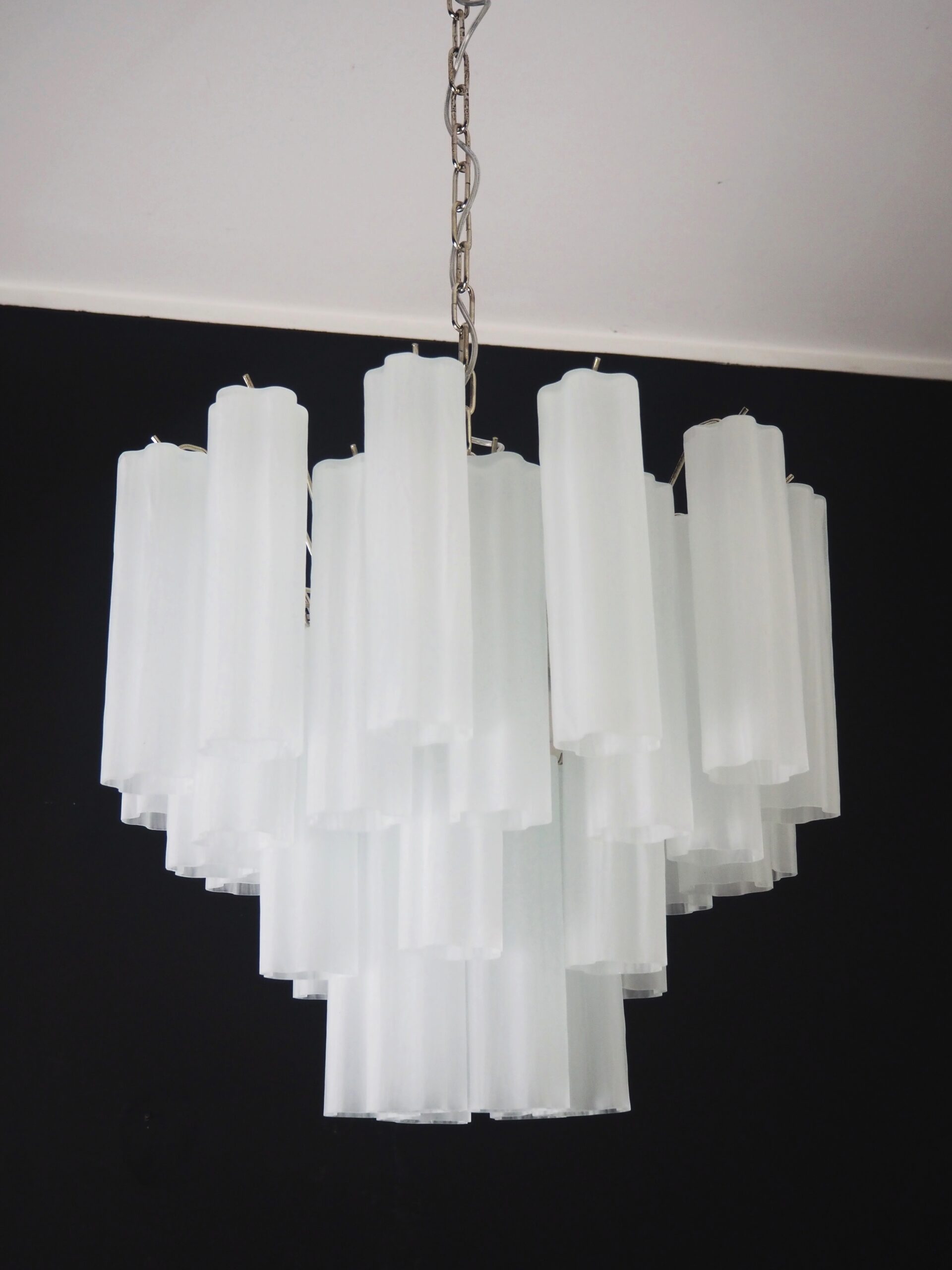 Mid-Century Murano Chandelier | Punto di Luce |  36 Matte White Glass Tubes