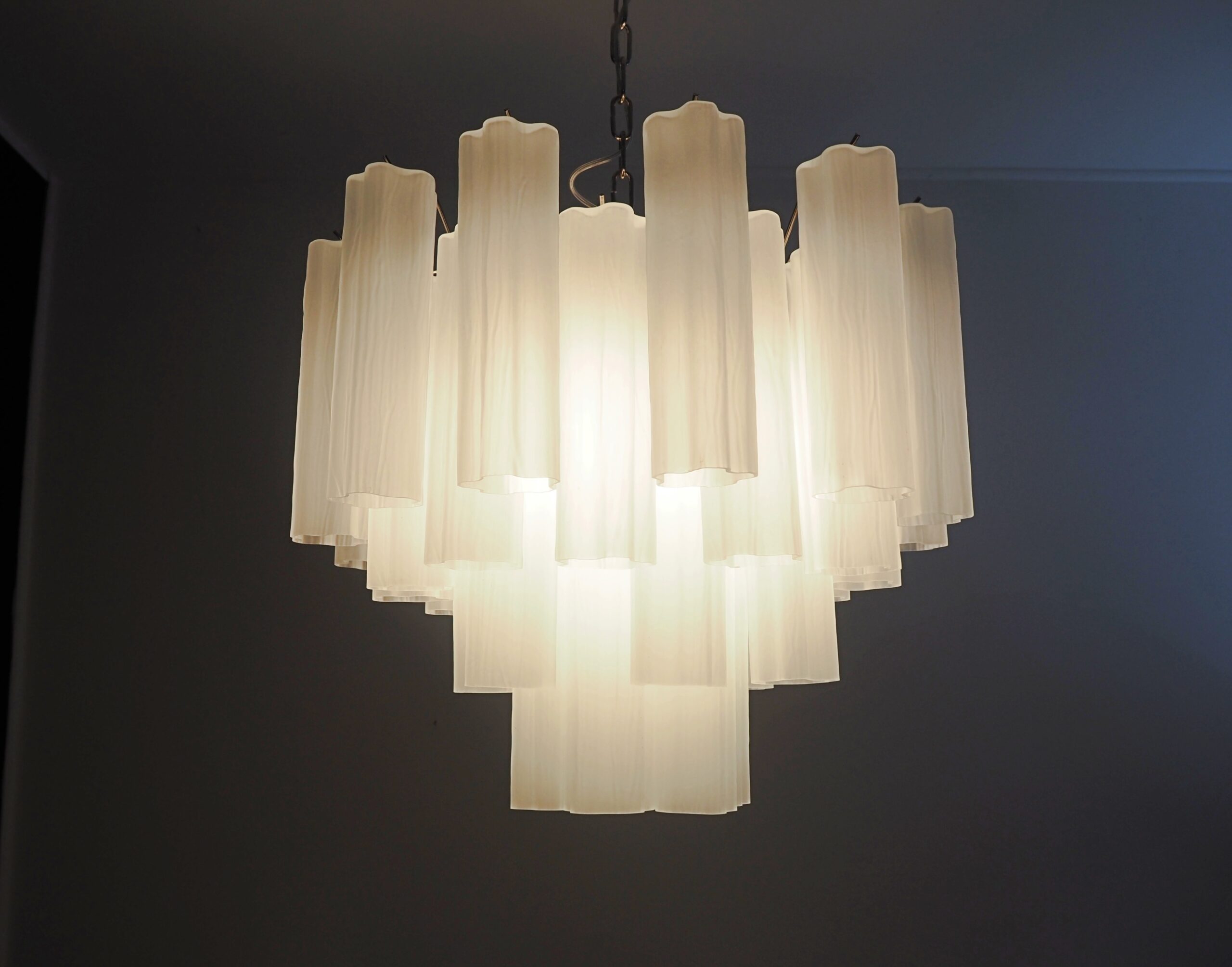 Mid-Century Murano Chandelier | Punto di Luce |  36 Matte White Glass Tubes
