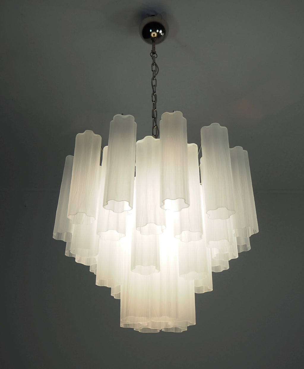 Mid-Century Murano Chandelier | Punto di Luce |  36 Matte White Glass Tubes