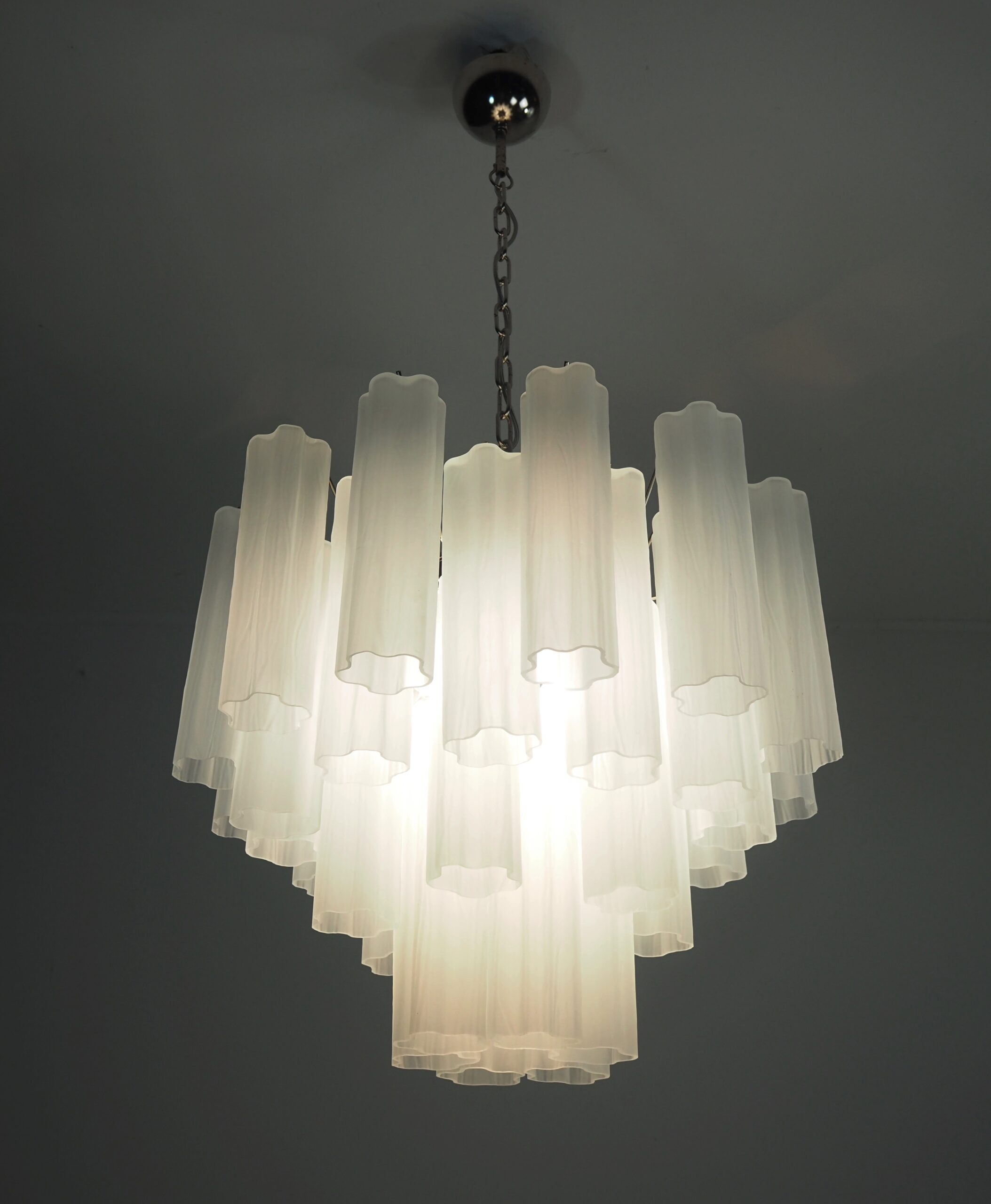 Mid-Century Murano Chandelier | Punto di Luce |  36 Matte White Glass Tubes