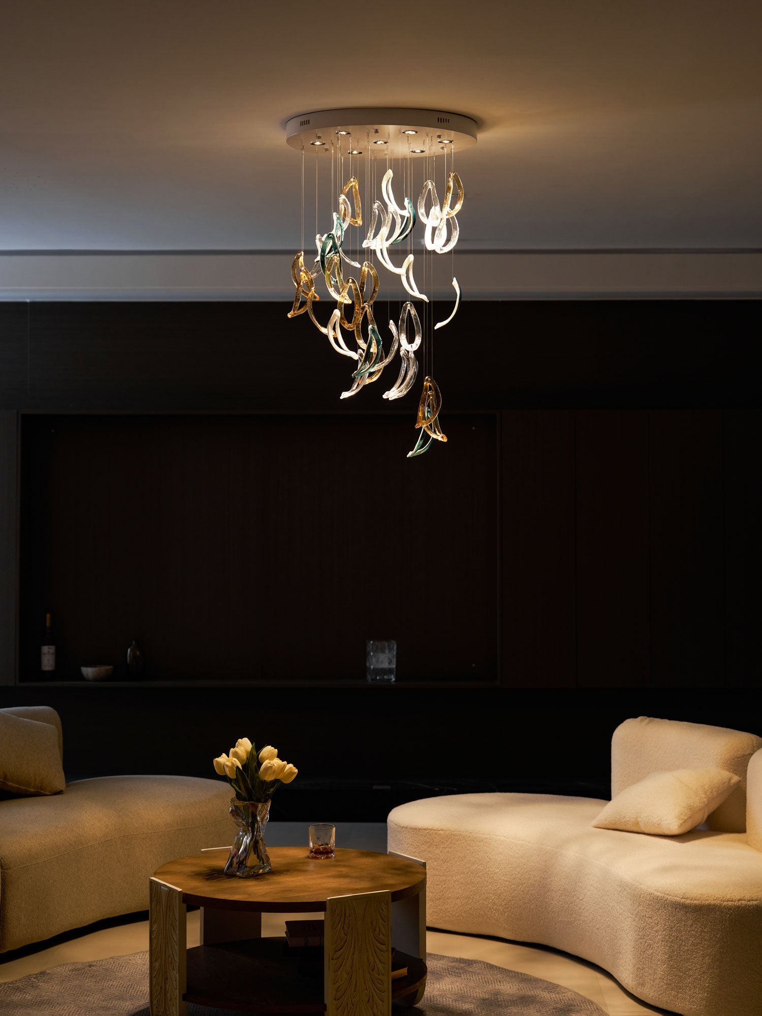 Aqua Ripple Glass Art Customize Chandelier