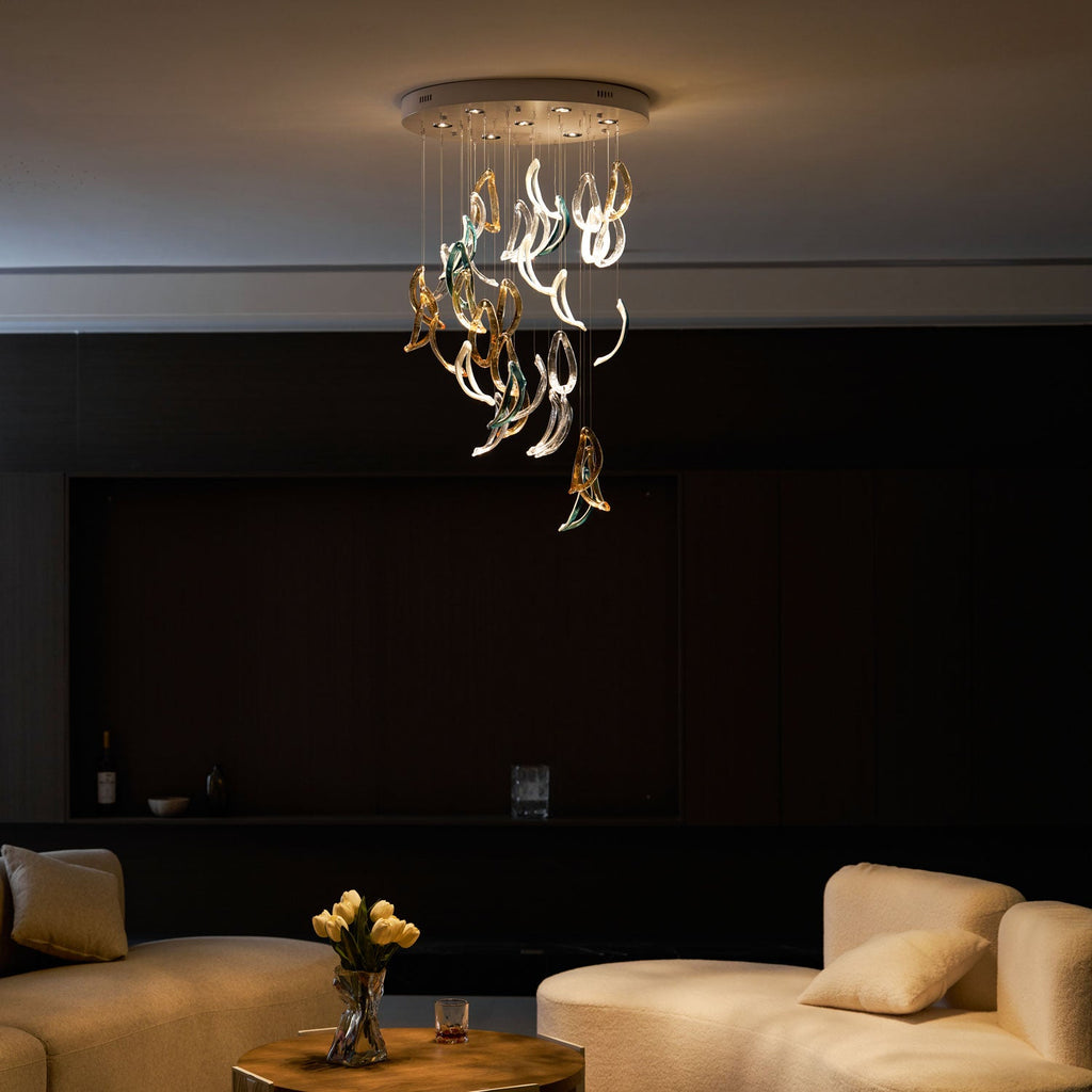 Aqua Ripple Glass Art Customize Chandelier