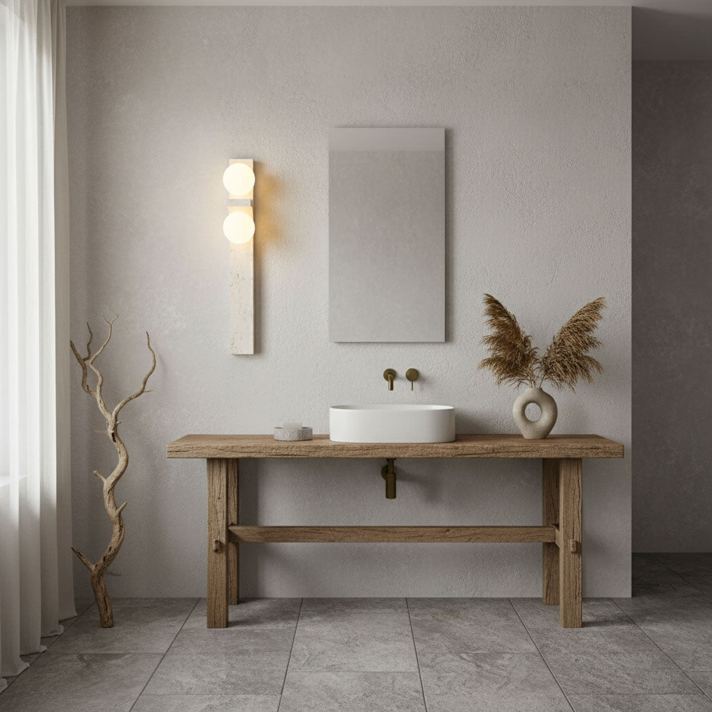 Asymmetrical Travertine Wall Sconce