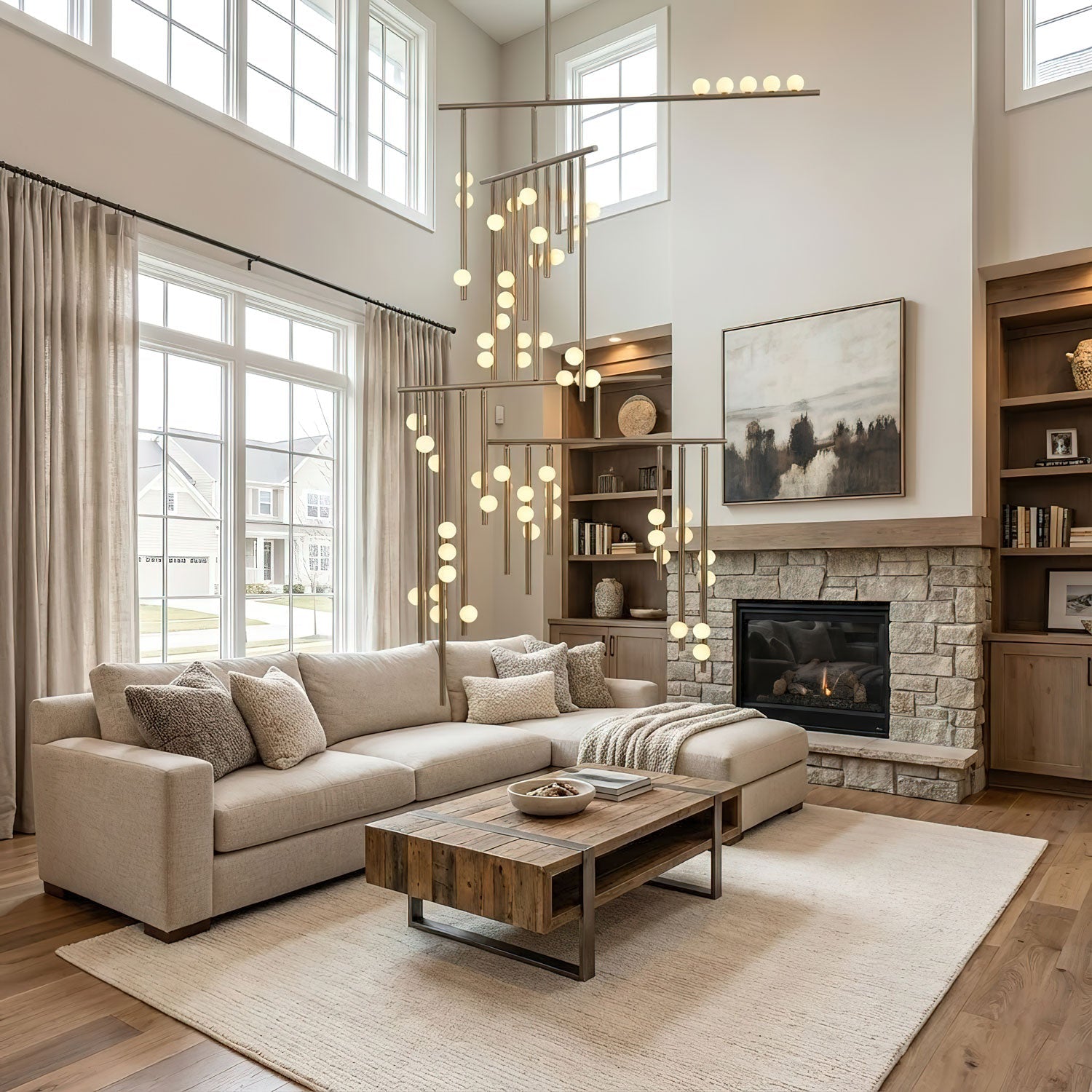 Brass Glass Drop Chandelier