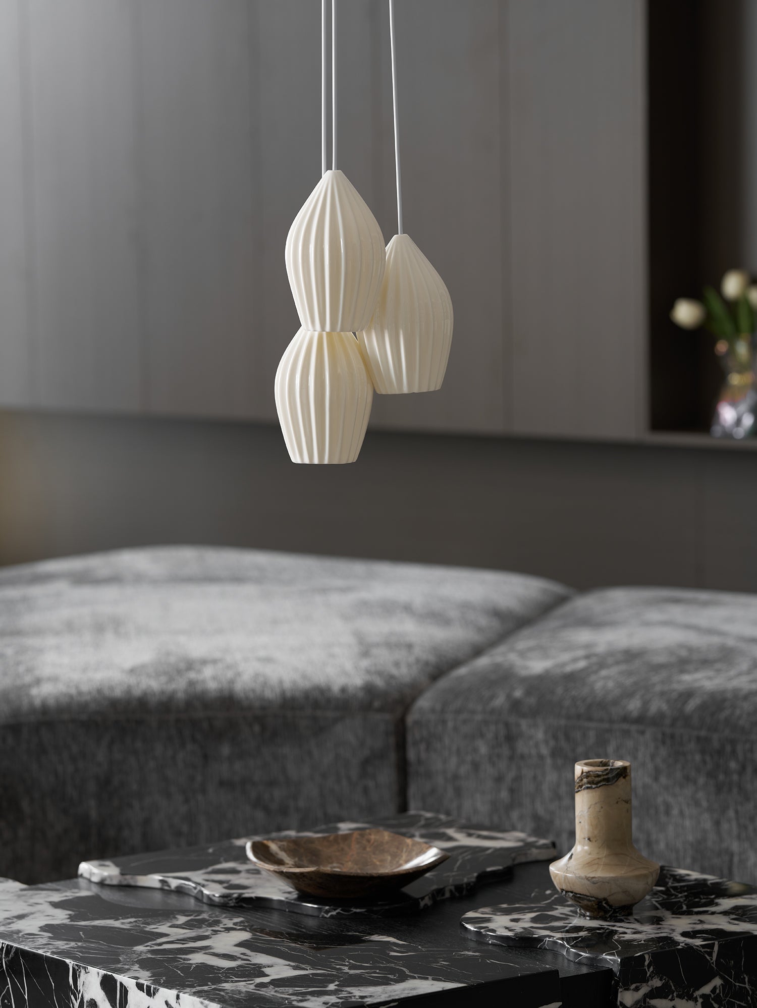 Ceramic Ribbed Pendant Light