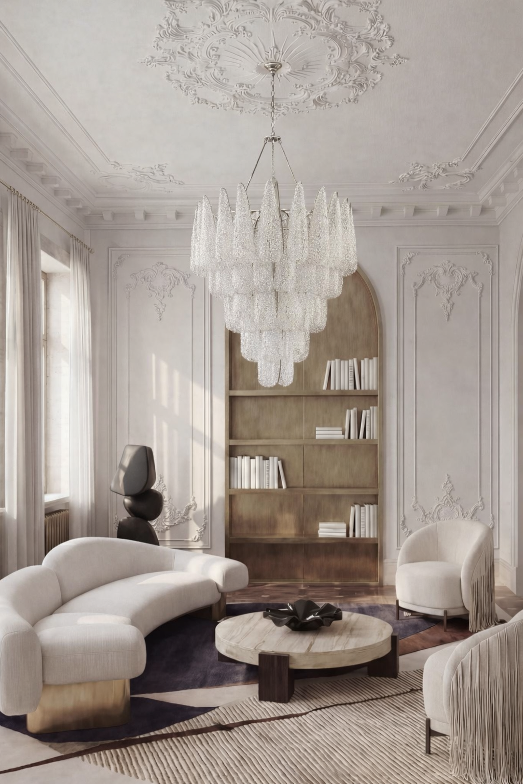 Murano-Kronleuchter aus der Mitte des Jahrhunderts | Punto di Luce | 75 klare Tropfengläser