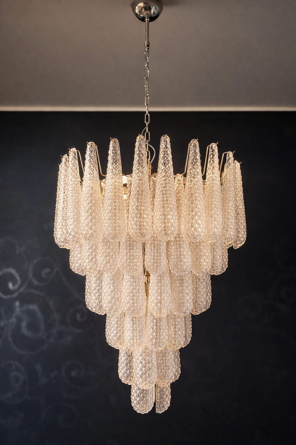 Murano-Kronleuchter aus der Mitte des Jahrhunderts | Punto di Luce | 75 klare Tropfengläser