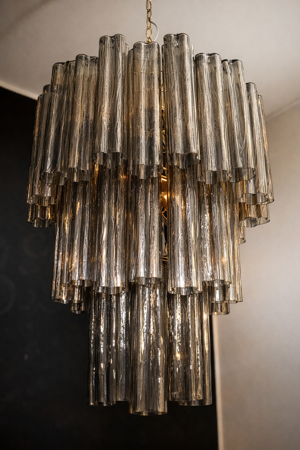 Mid-Century Murano Chandelier | Punto di Luce |  48 Smoke Glass Tubes