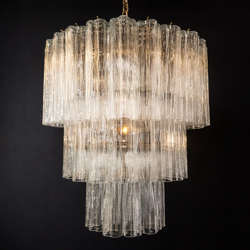 Mid-Century Murano Chandelier | Punto di Luce |  52 Clear Glass Tubes