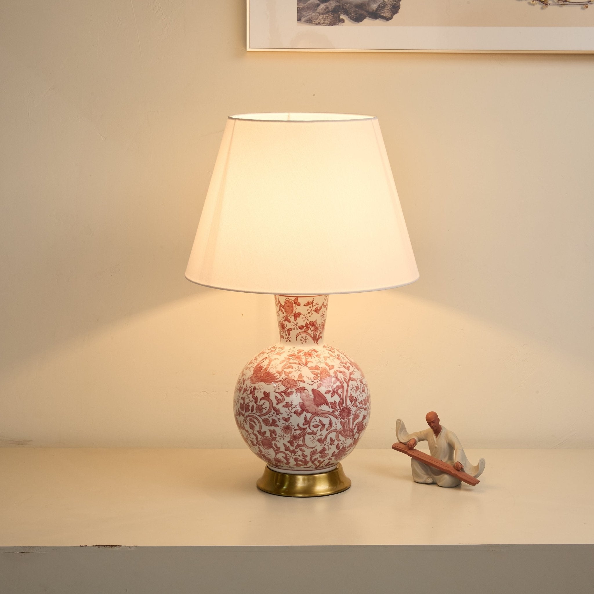 Coral Bird Floral Ceramic Table Lamp