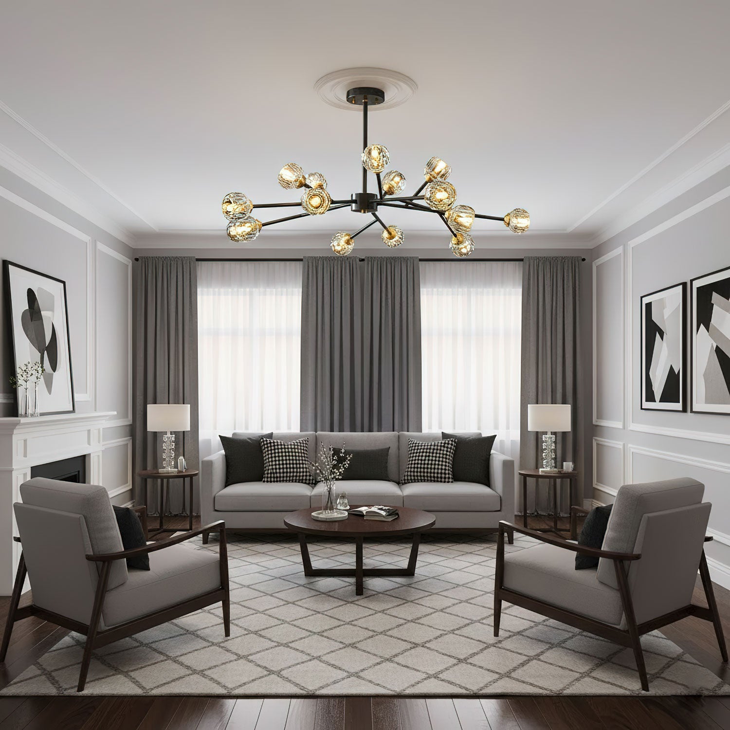 Crystal Ball Round Cluster Chandelier