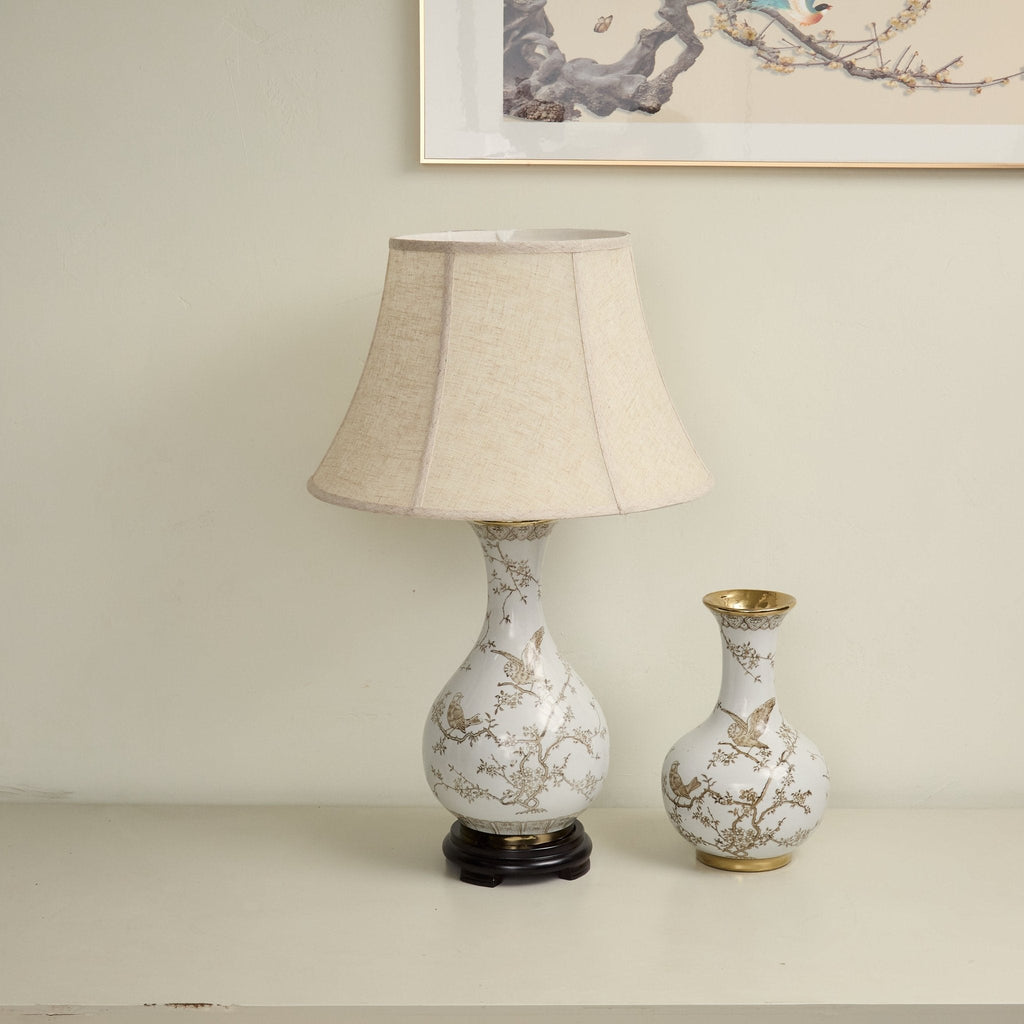 Lampă de masă ceramică cu flori și păsări