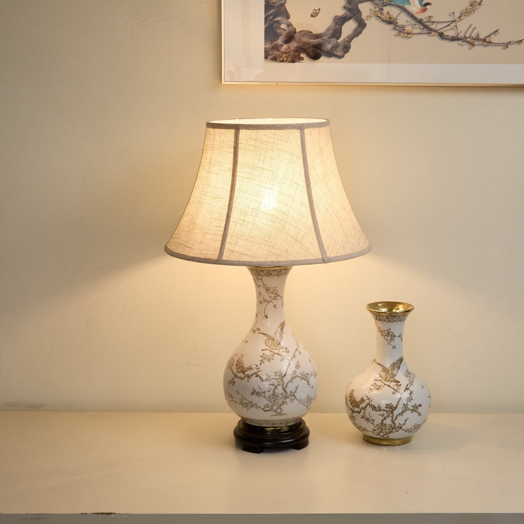 Lampă de masă ceramică cu flori și păsări