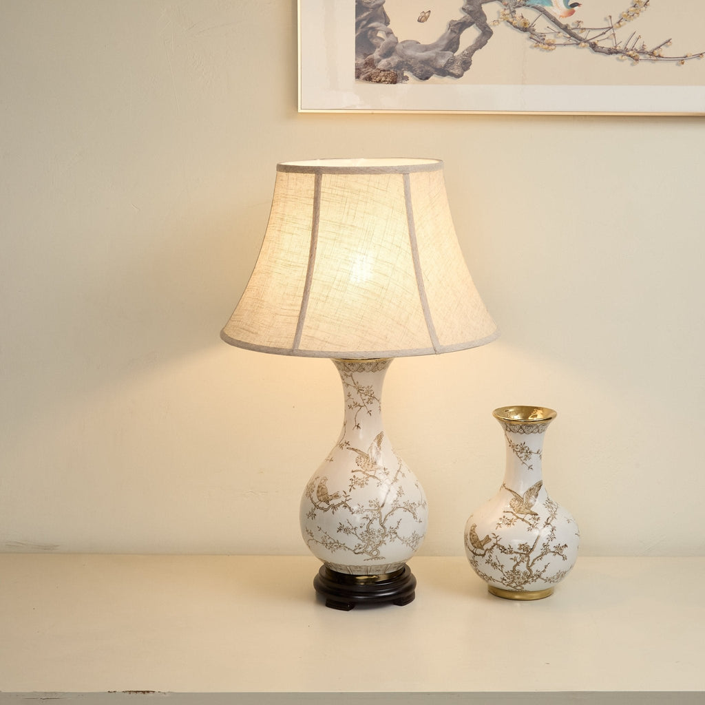 Lampă de masă ceramică cu flori și păsări