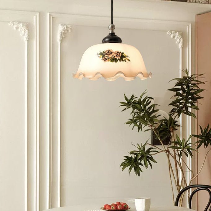 Lampă suspendată din sticlă cu model floral