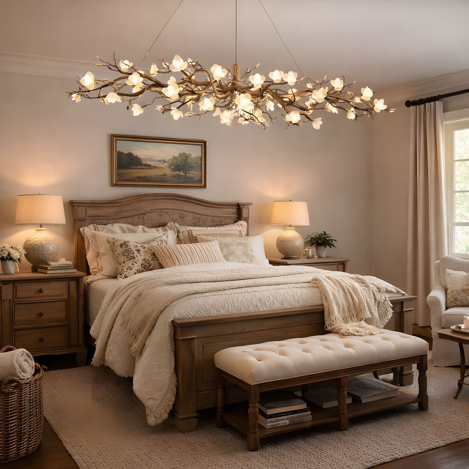 Flower Bloom Branch Brass Chandelier
