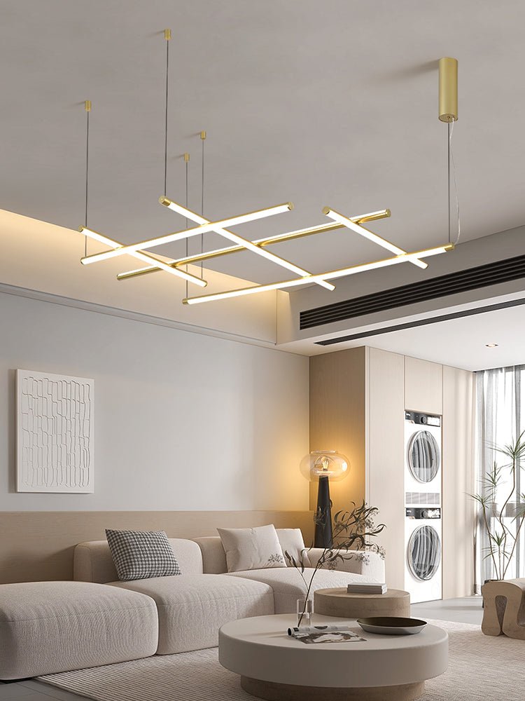 Lampă suspendată cu grilă liniară geometrică