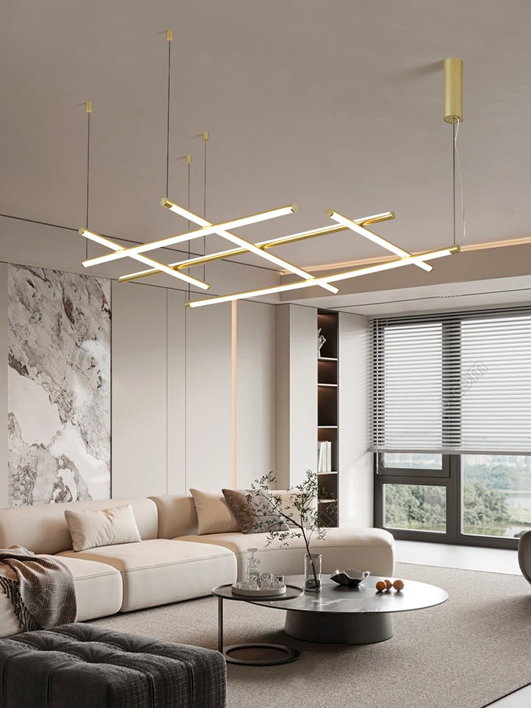 Lampă suspendată cu grilă liniară geometrică