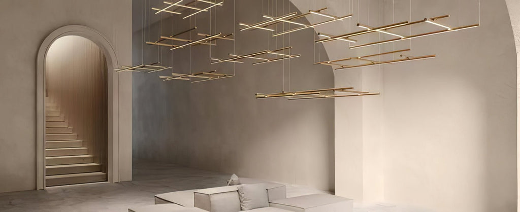 Lampă suspendată cu grilă liniară geometrică