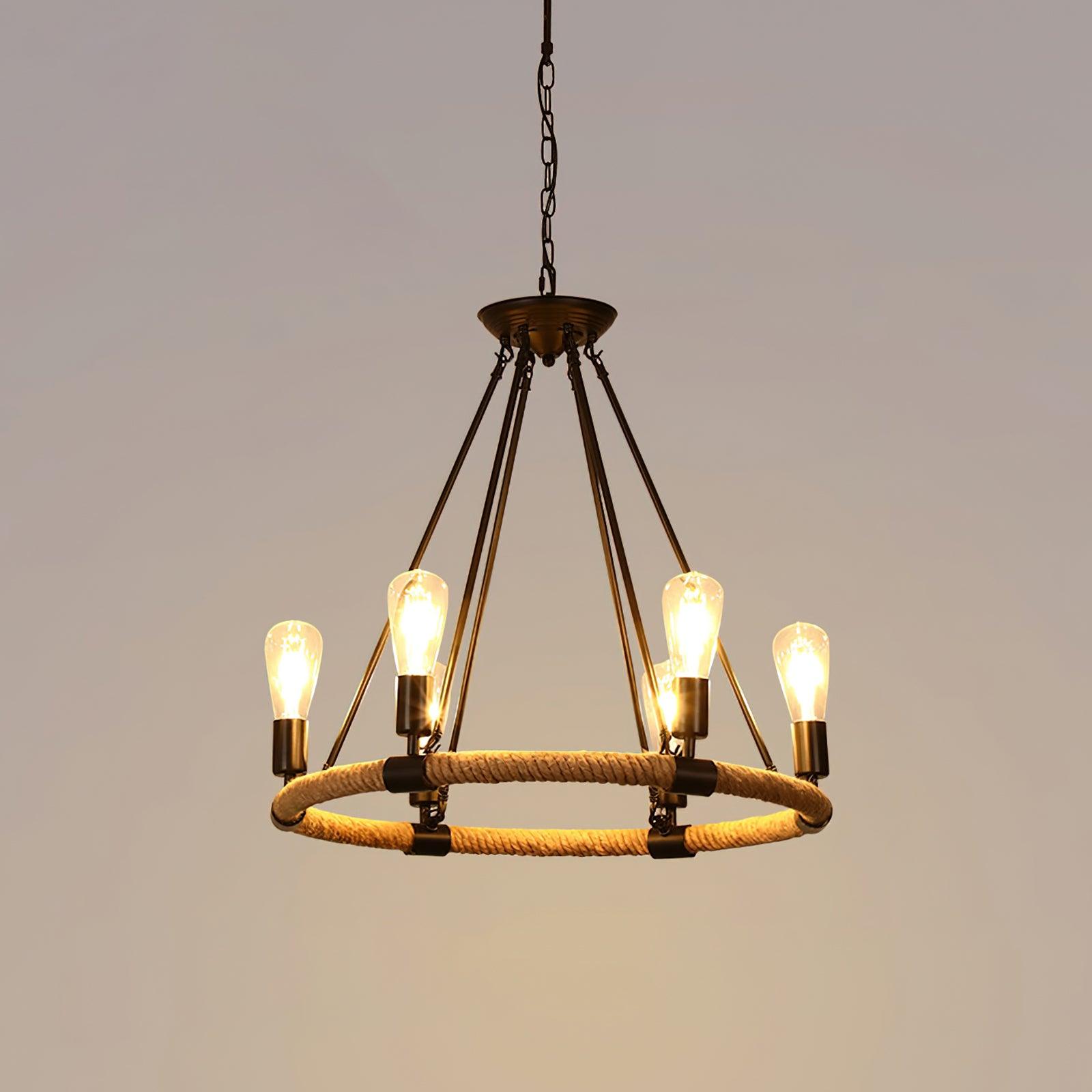 Hemp Rope Industrial Large Circle Chandelier - Vakkerlight