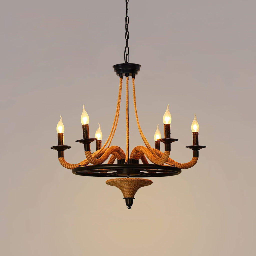 Hemp Rope Industrial Large Wheel Chandelier - Vakkerlight