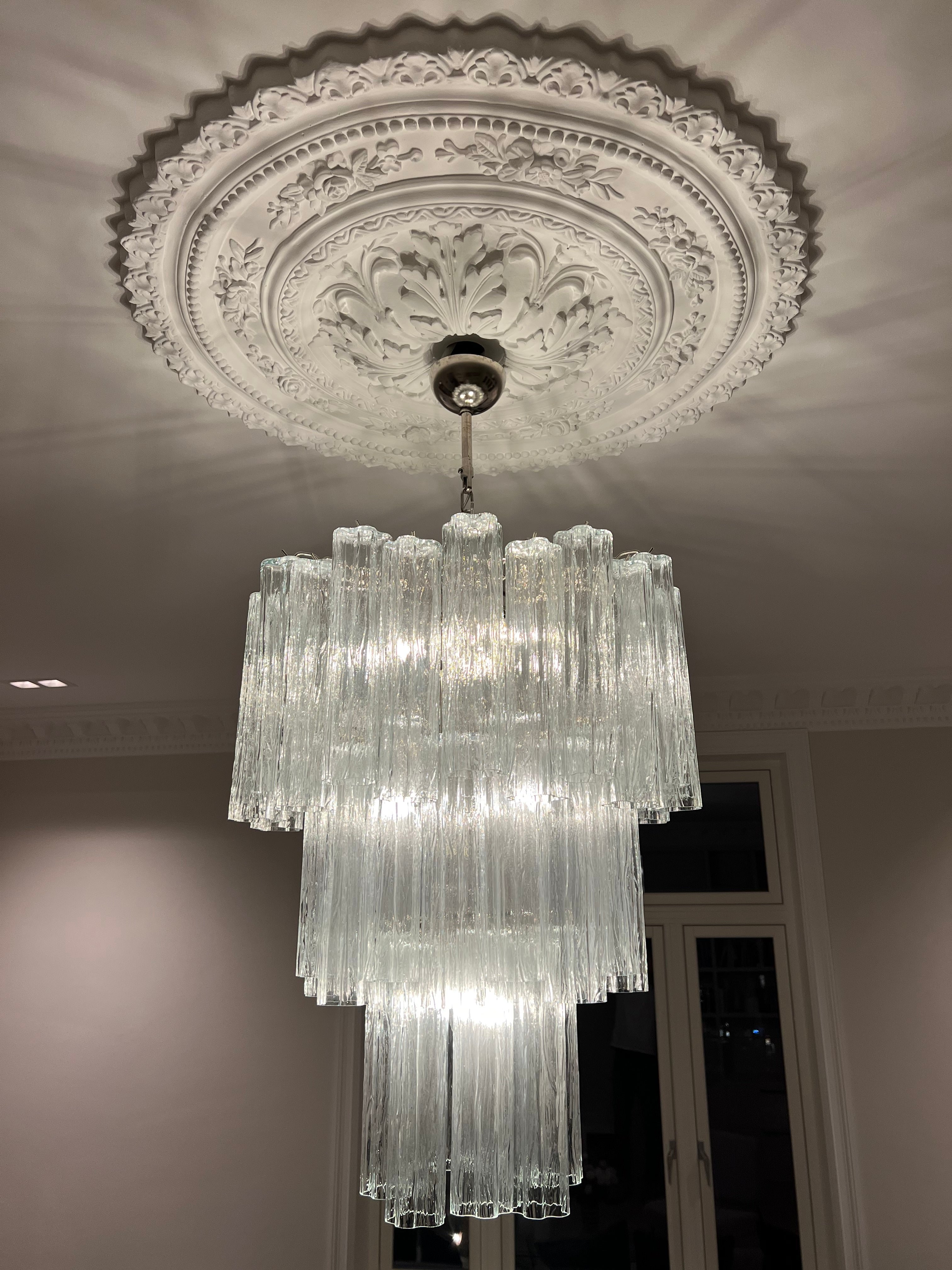 Mid-Century Murano Chandelier | Punto di Luce |  48 Clear Glass Tubes