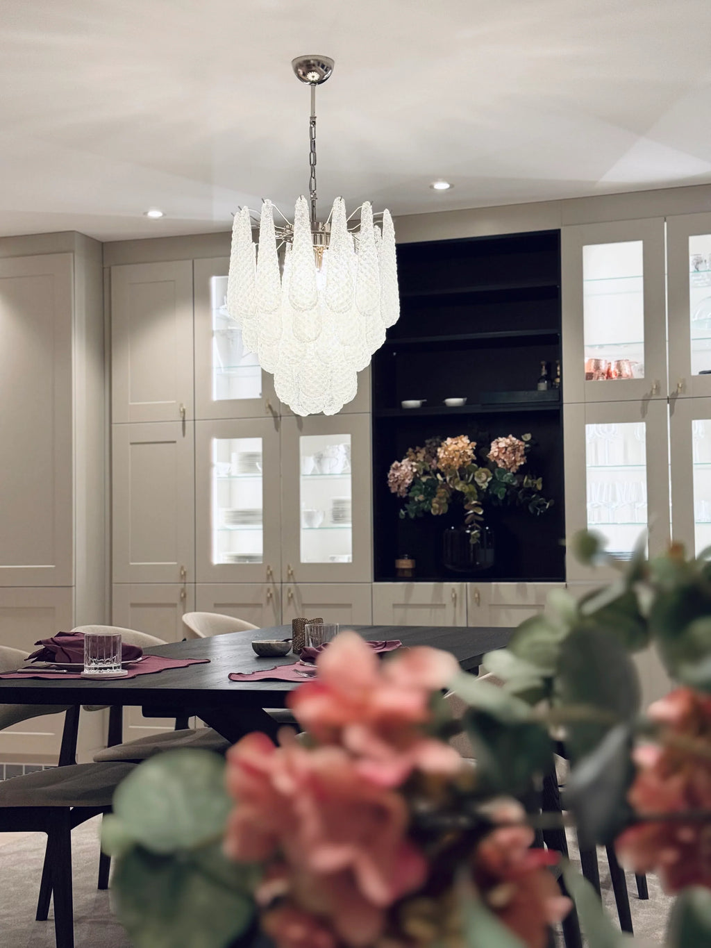 Mid-Century Murano Chandelier | Punto di Luce |  41 Clear Drop Glasses