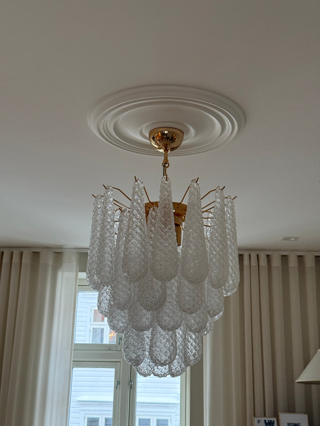 Mid-Century Murano Chandelier | Punto di Luce |  41 Clear Drop Glasses