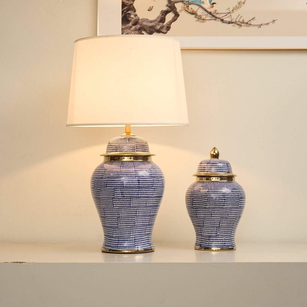 Indigo Dot Patterned Ceramic Table Lamp